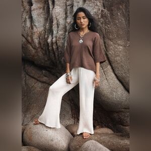 Thaluta Cream Wide Leg 100% Cotton Organic Pants